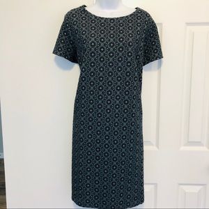 LOFT Black and White Patterned Midi Dress